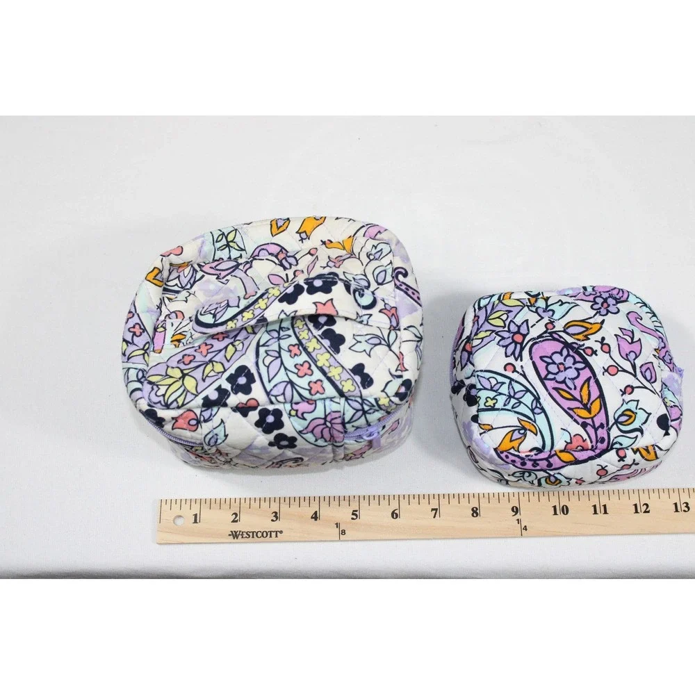 Vera Bradley Floral Quilted Cosmetic Travel Case Set Purple Makeup Bag Mini Case